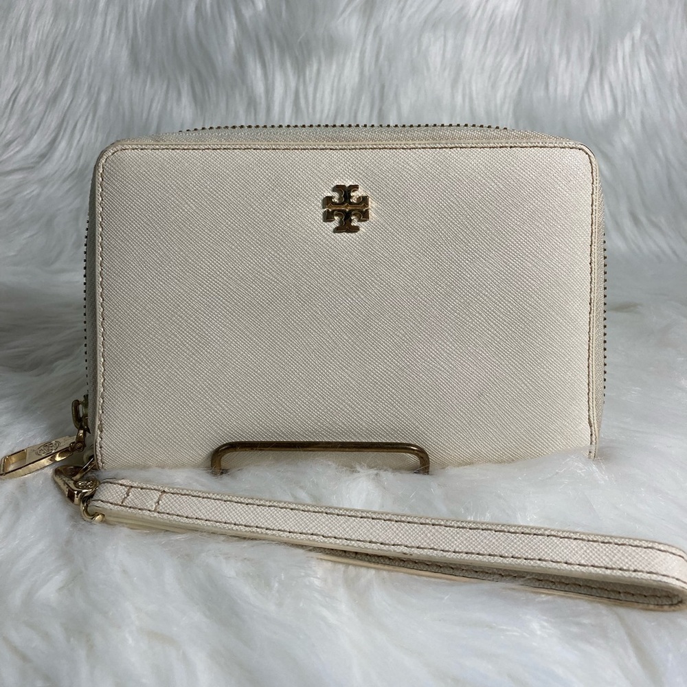 Tory Burch White Saffiano Leather Wristlet